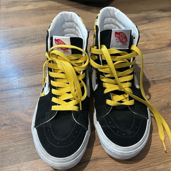 Vans Shoes - Vans Black and White High-Tops with Yellow Laces